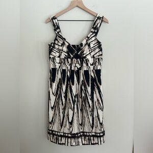 Ann Taylor A-Line Sheath Dress Black Beige Print Pockets Work Office Size 8